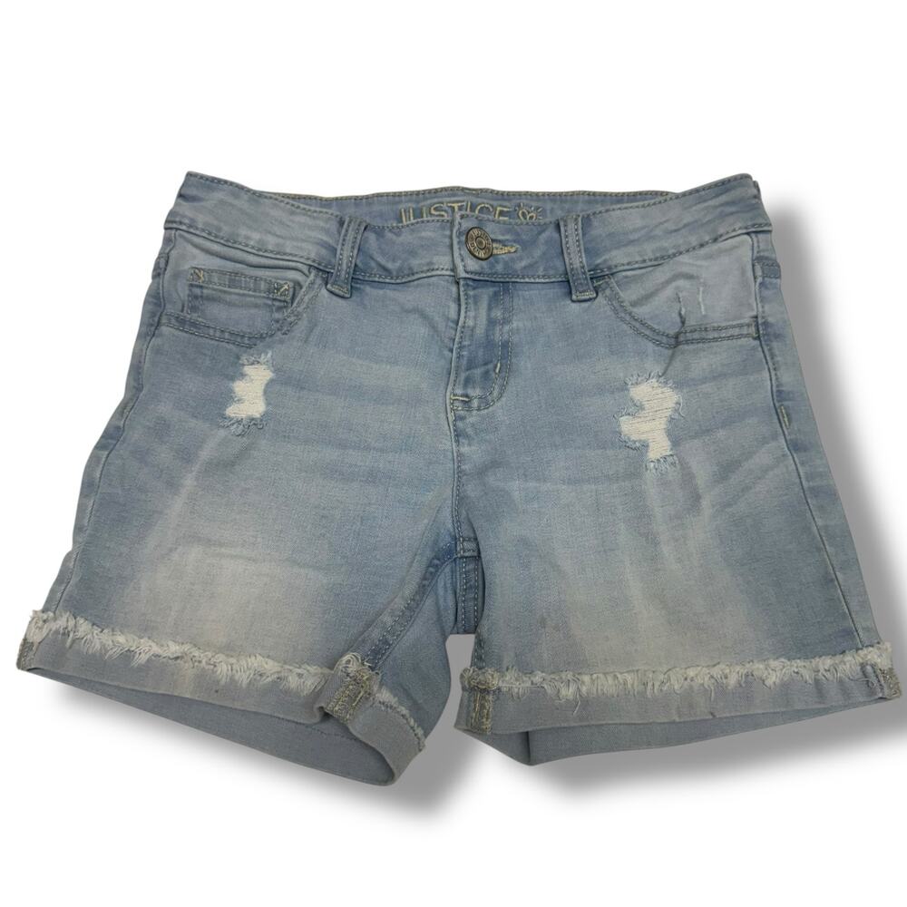 Justice Girls Denim Jean Midi Shorts Light Wash Cuffed Size 12